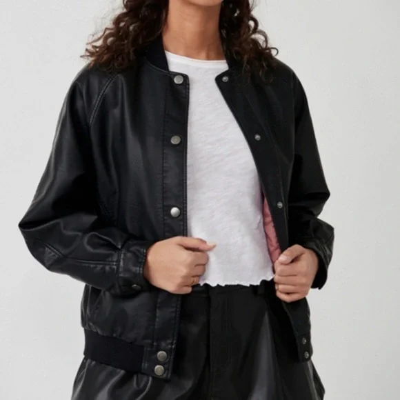 Free People Wild Rose Vegan Leather Bomber